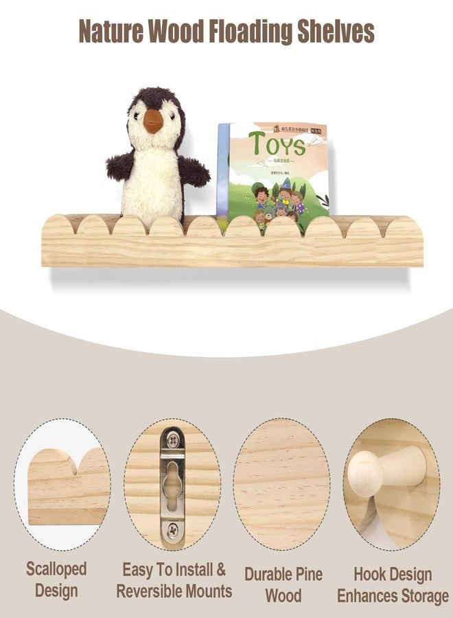 icnjdMopclean Floating Nursery Book Shelves with Hooks-20Inches Scalloped Shelves for Bedroom Kids Set of 3, Nursery Bookshelf for Kids Room Decor, Natural, Large - Image 5